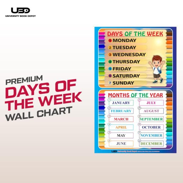 Days of Week & Months Name Wall Chart 20*30 inches | HD color printed on 200 gram Laminated card
